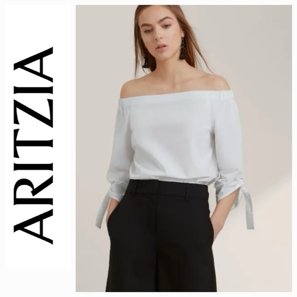 Aritzia Babaton Malik Blouse Top Grey Off The Shoulder Size Small Women’s - Picture 3 of 14